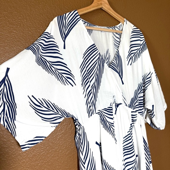 Baltic Born Corinth Maxi Dress Navy White Leaf Print Size L Tropical Boho Event - Picture 4 of 14